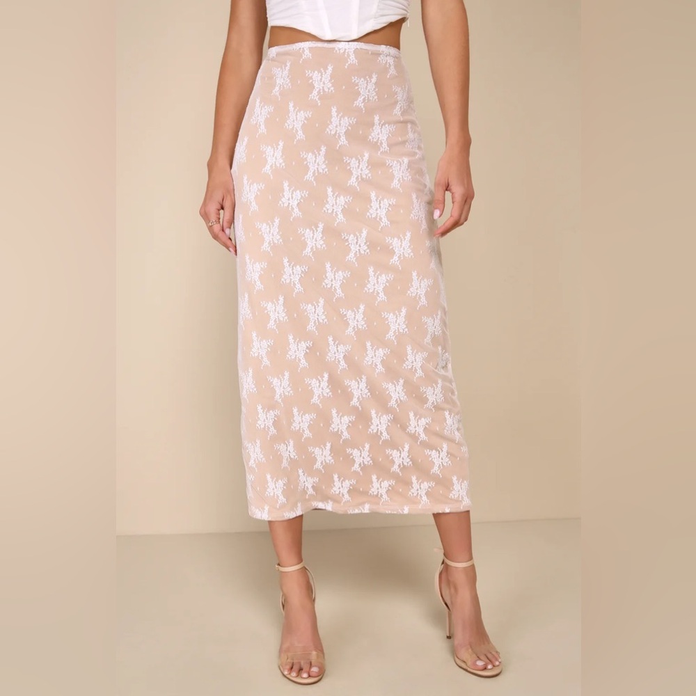 Idyllic Date Night Ivory Lace Midi Skirt